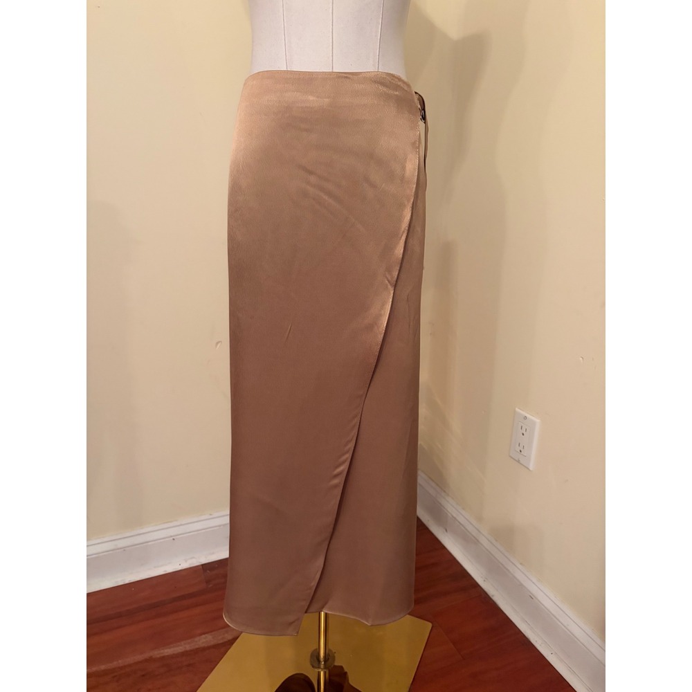Vince Champagne Satin D-Ring Wrap Midi Skirt Size 12 Viscose Blend - Picture 2 of 7